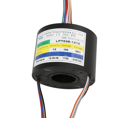 38mm Hollow Slip Ring 12 Circuit 10A 300RPM Precious Metal